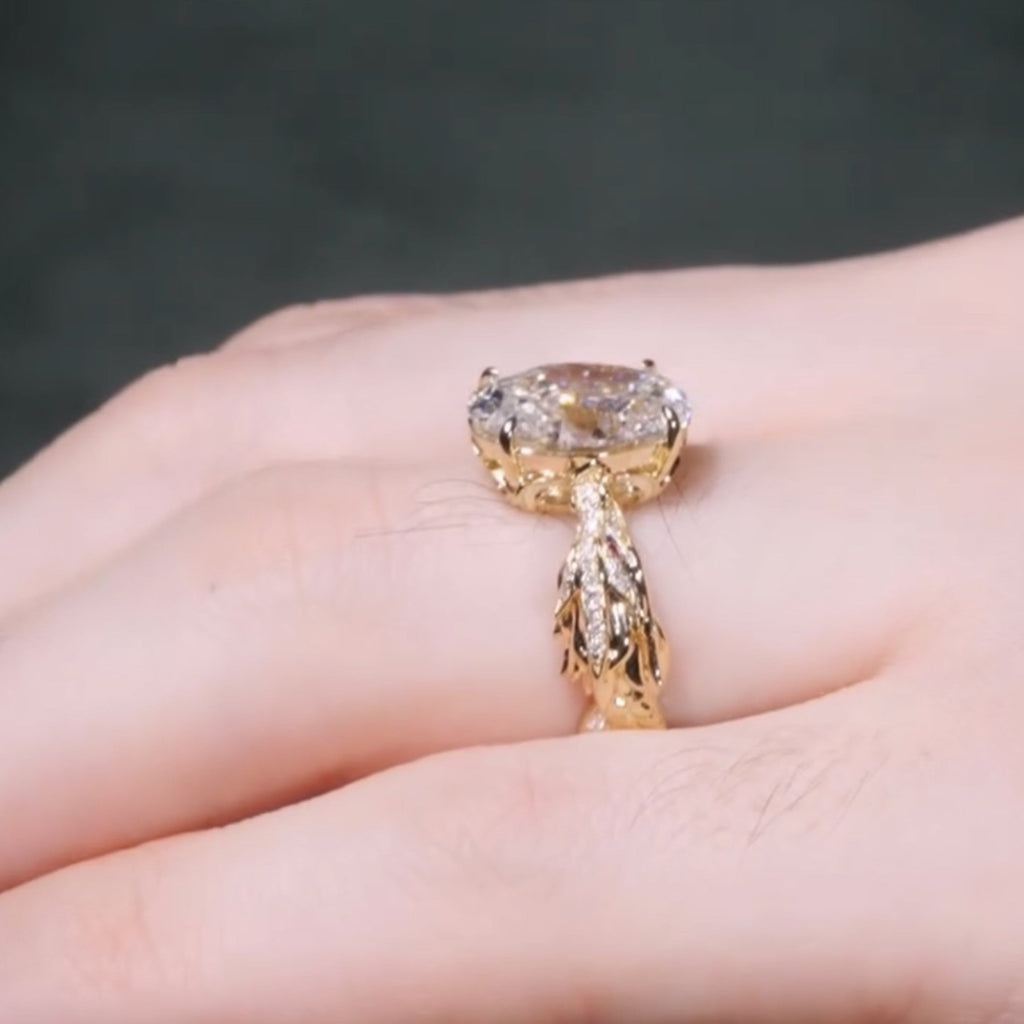 Oval Lab Grown Engagement Ring Snak Vintage Inspired Unique Gold Wedding Ring