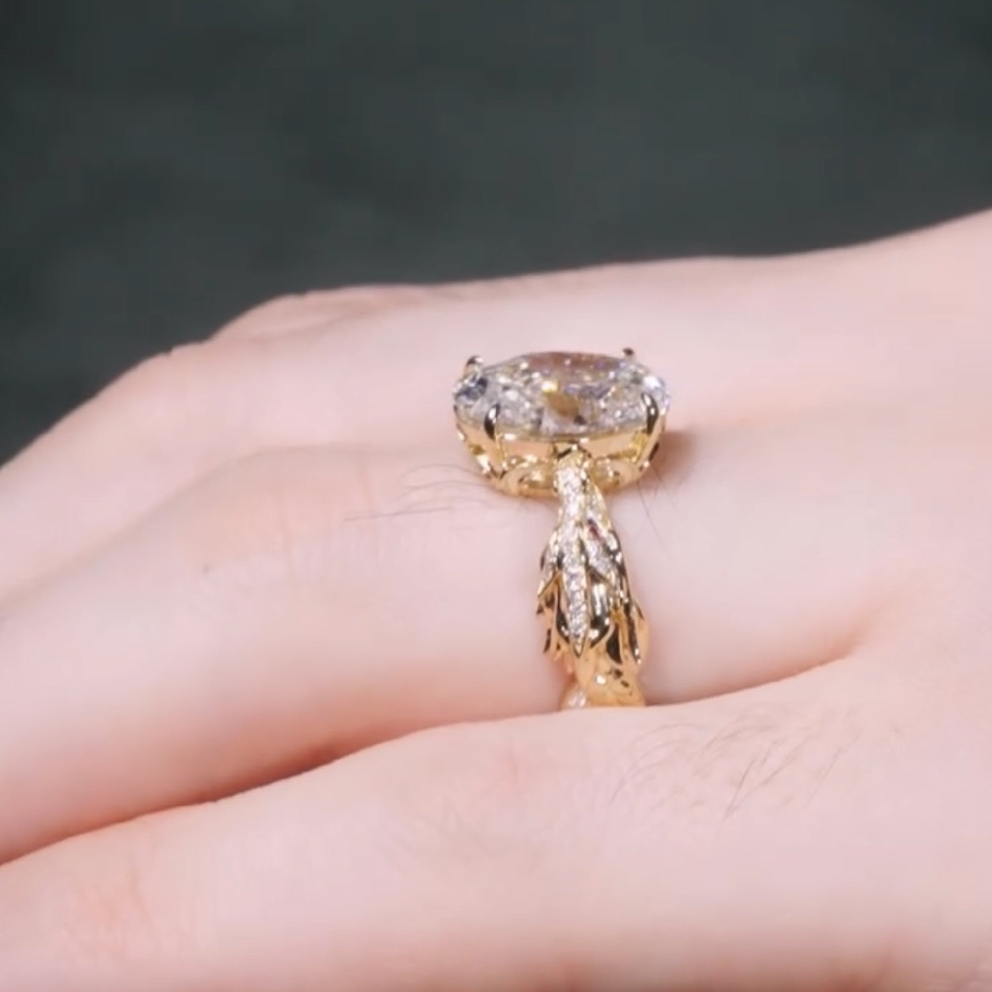 Oval Lab Grown Engagement Ring Snak Vintage Inspired Unique Gold Wedding Ring
