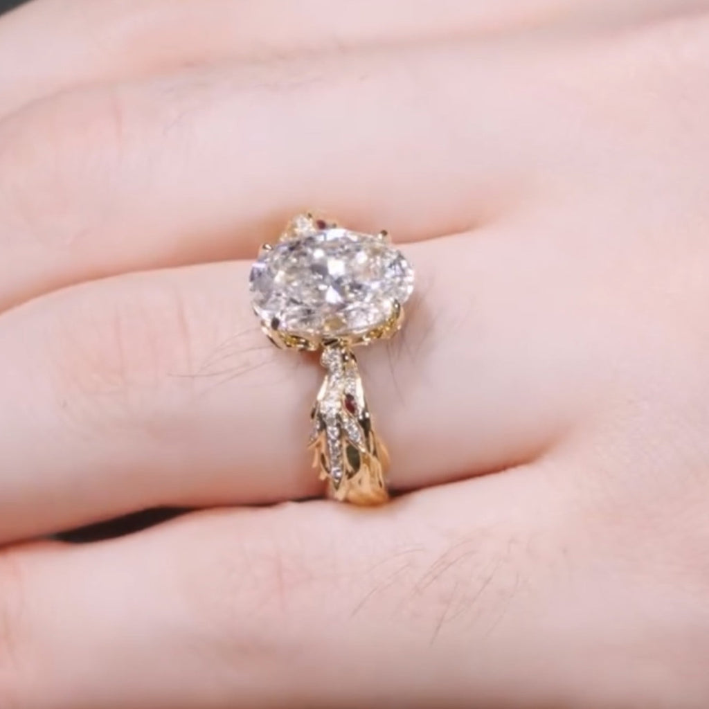 Oval Lab Grown Engagement Ring Snak Vintage Inspired Unique Gold Wedding Ring