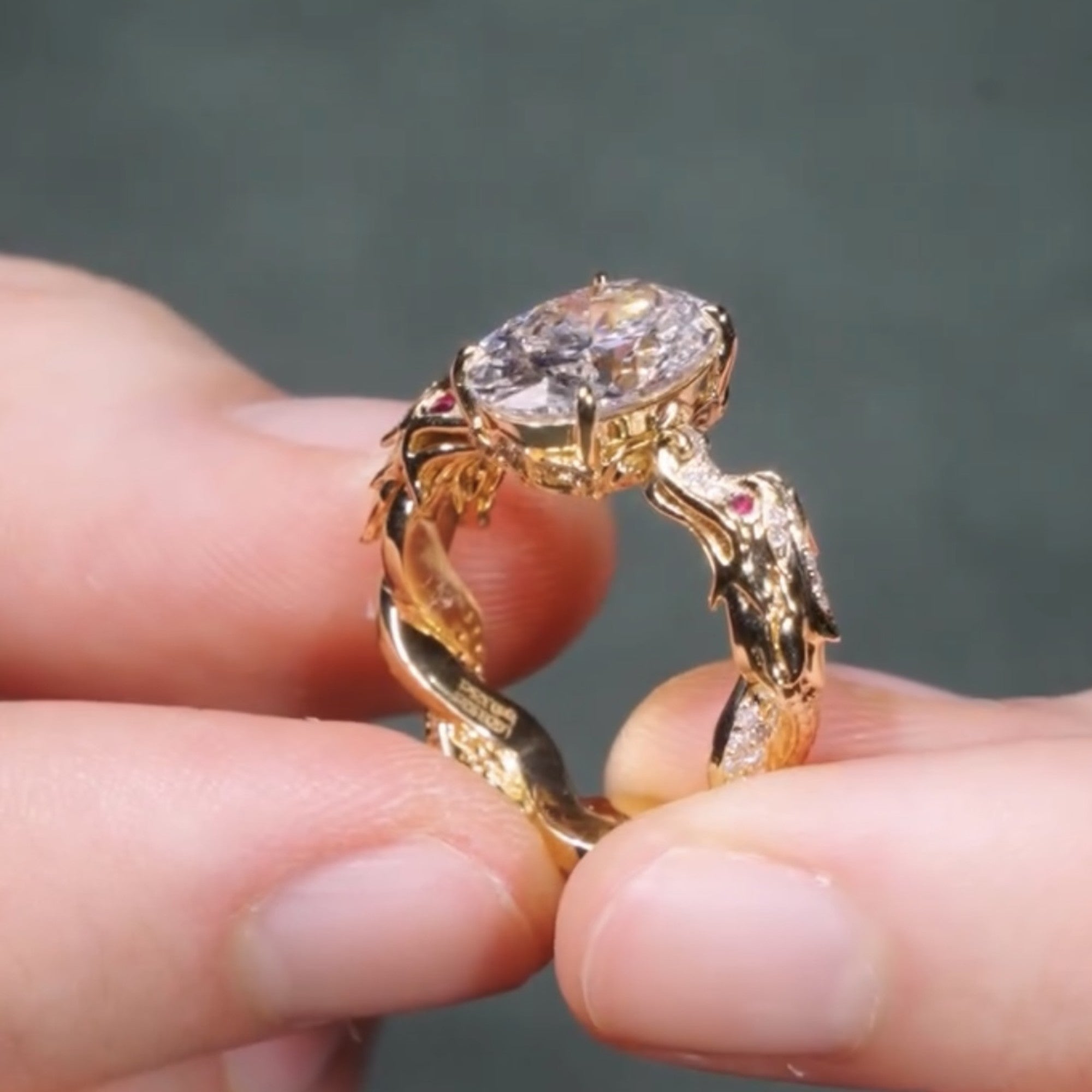 Oval Moissanite Engagement Ring Snake Vintage Inspired Unique Gold Wedding Ring