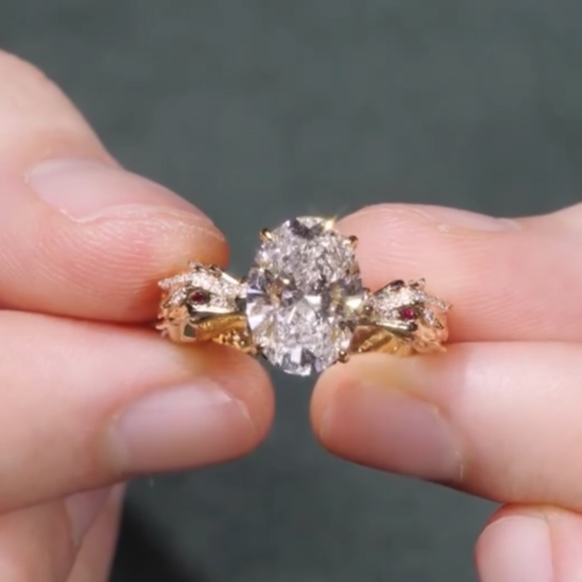 Oval Lab Grown Engagement Ring Snak Vintage Inspired Unique Gold Wedding Ring