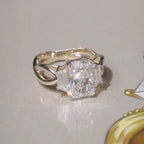 Radiant Lab Grown Engagement Ring Three Stone Gold Wedding Ring