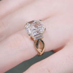 Radiant Lab Grown Engagement Ring Three Stone Gold Wedding Ring
