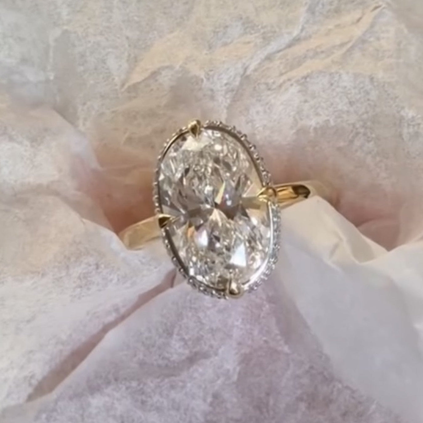 Oval Cut Lab Grown Engagement Ring Hidden Halo Gold Solitaire Ring