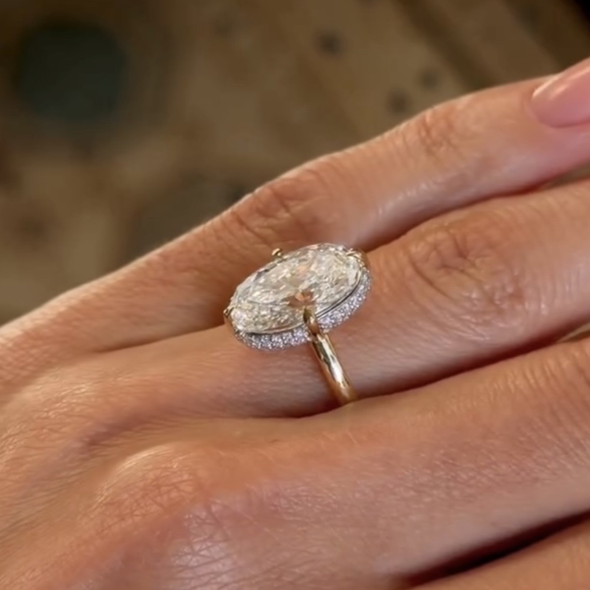 Oval Cut Lab Grown Engagement Ring Hidden Halo Gold Solitaire Ring