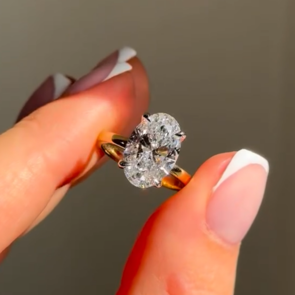 Oval Cut Moissanite Engagement Ring Two Tone Solitaire Gold Wedding Ring