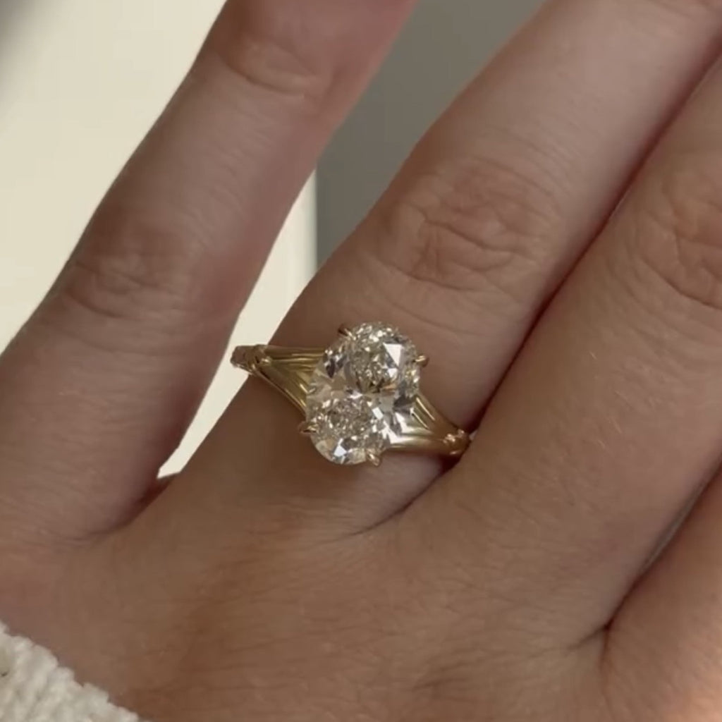 Oval Cut Lab Grown Engagement Ring Solid Gold Solitaire Wedding Ring