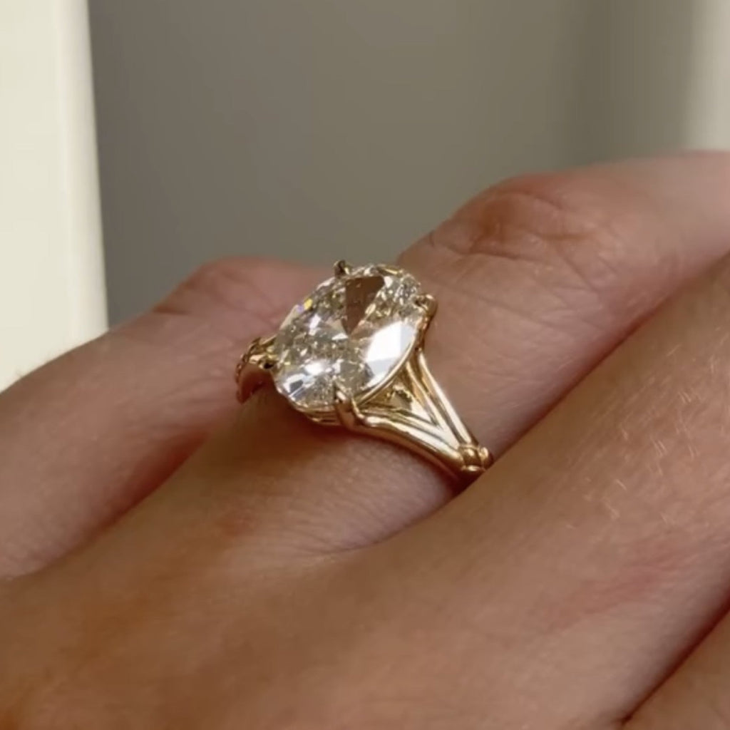 Oval Cut Moissanite Engagement Ring Solid Gold Solitaire Wedding Ring