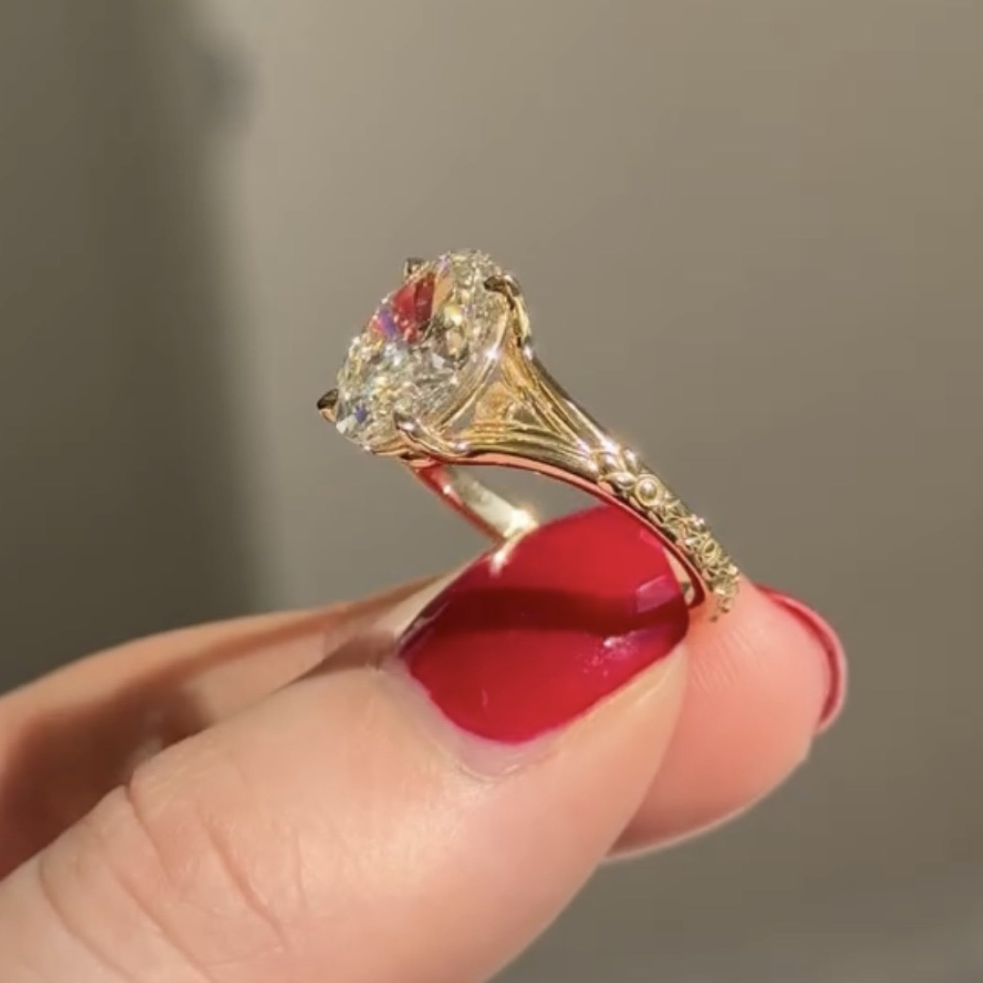 Oval Cut Lab Grown Engagement Ring Solid Gold Solitaire Wedding Ring