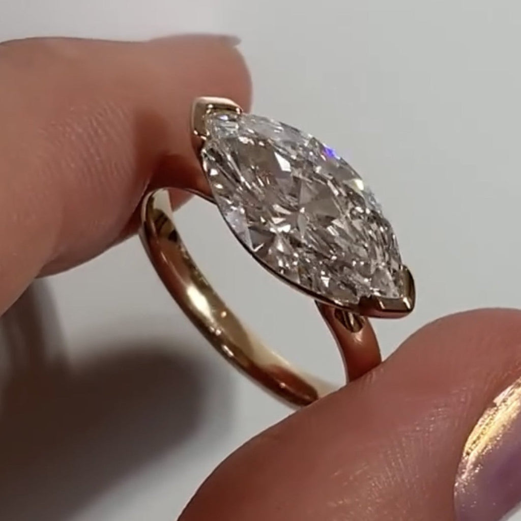 Marquise East West Moissanite Engagement Ring V Prong Wedding Ring