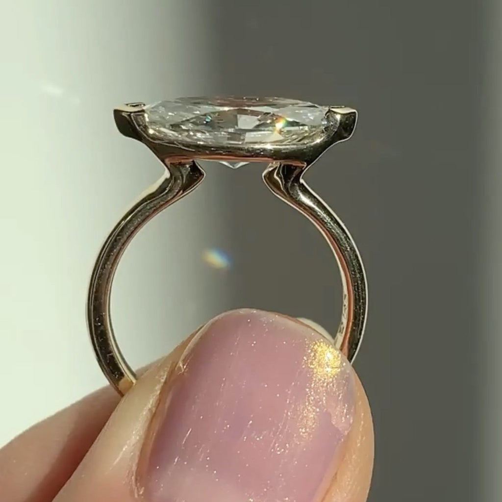 Marquise East West Moissanite Engagement Ring V Prong Wedding Ring