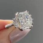 Radiant Three Stone Moissanite Engagement Ring Past Preset Future Wedding Ring
