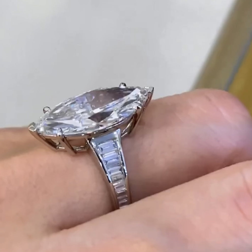 Marquise Moissanite Engagement Ring Cannel Set Baguette Wedding Ring