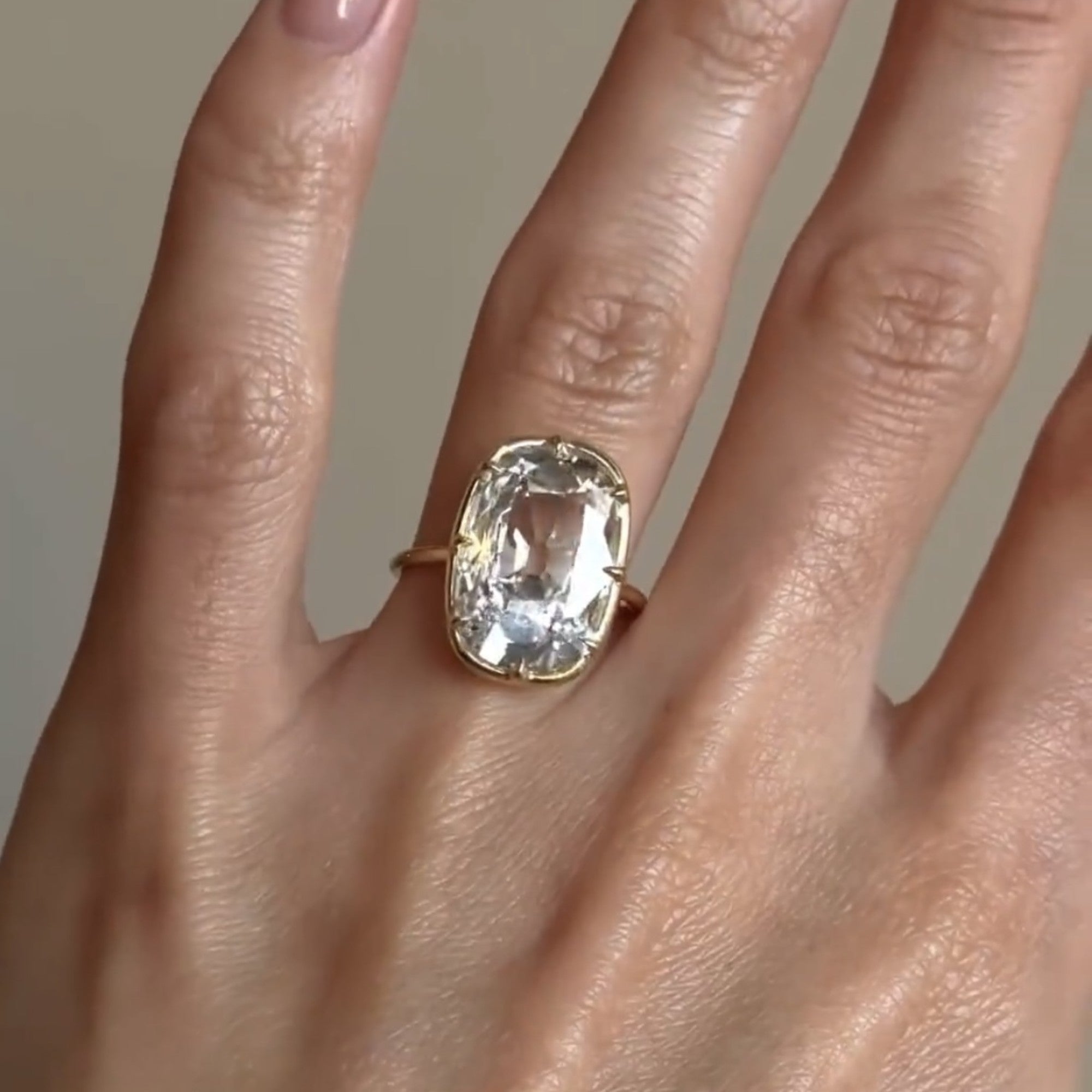 Old Mine Elongated Cushion Lab Grown Diamond Ring Vintage Style Engagement Ring Solid Gold Solitaire Ring