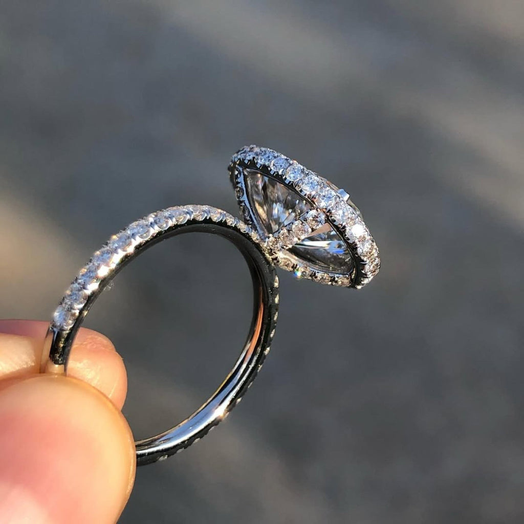 Oval Cut Lab Grown Ring Oval Halo Set Engagement Ring  Solid White Gold Hidden Halo Ring Wedding Rings For Women Anniversary Ring