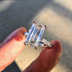 Elongated Emerald Cut Moissanite Engagement Ring Solid Gold Solitaire Ring Wedding Ring Anniversary Ring Elongated Diamond Ring