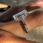 Elongated Emerald Cut Lab Grown Engagement Ring  Solid Gold Solitaire Ring Wedding Ring Anniversary Ring Elongated Diamond Ring