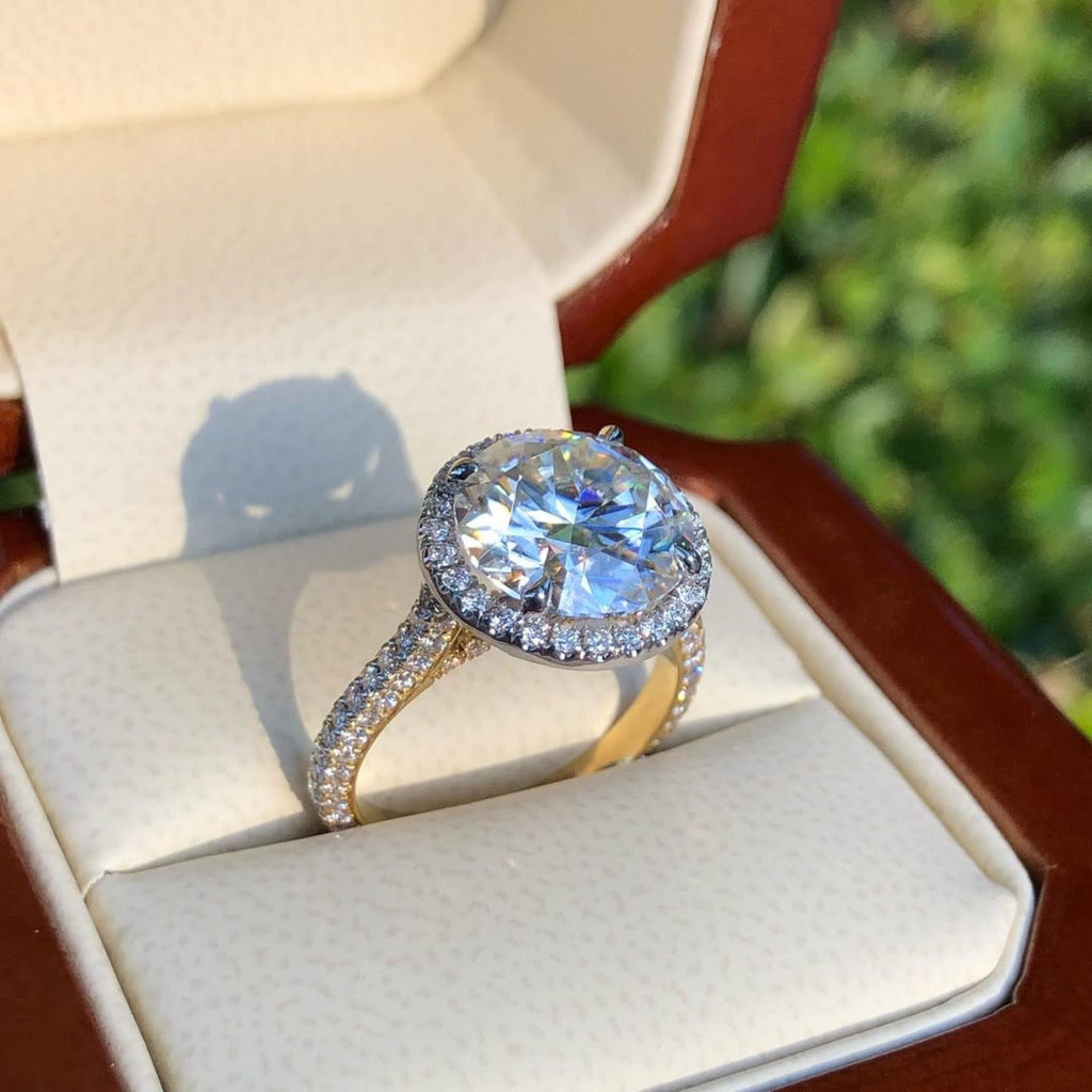 Round Cut Halo Set Moissanite Engagement Ring Hidden Halo Solid Gold Wedding Ring For Girls Anniversary Ring Handmade Promise Ring