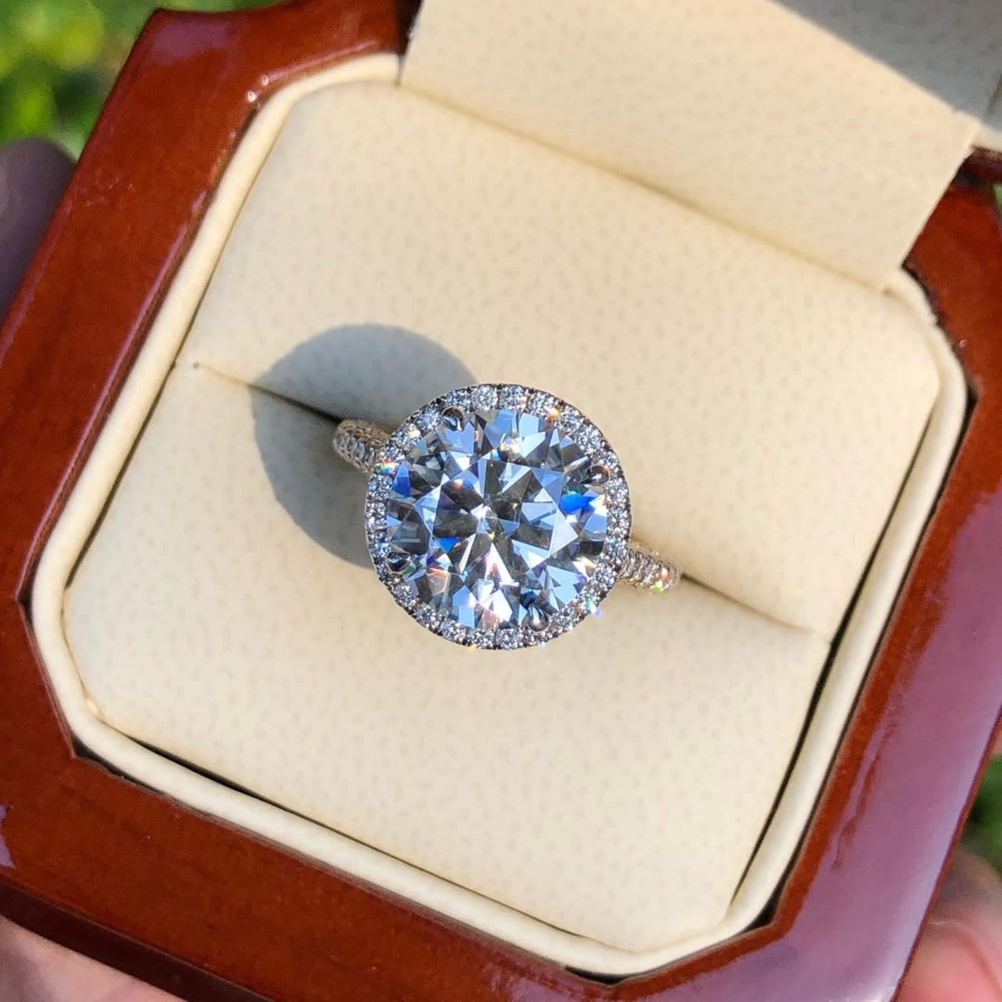 Round Cut Halo Set Moissanite Engagement Ring Hidden Halo Solid Gold Wedding Ring For Girls Anniversary Ring Handmade Promise Ring
