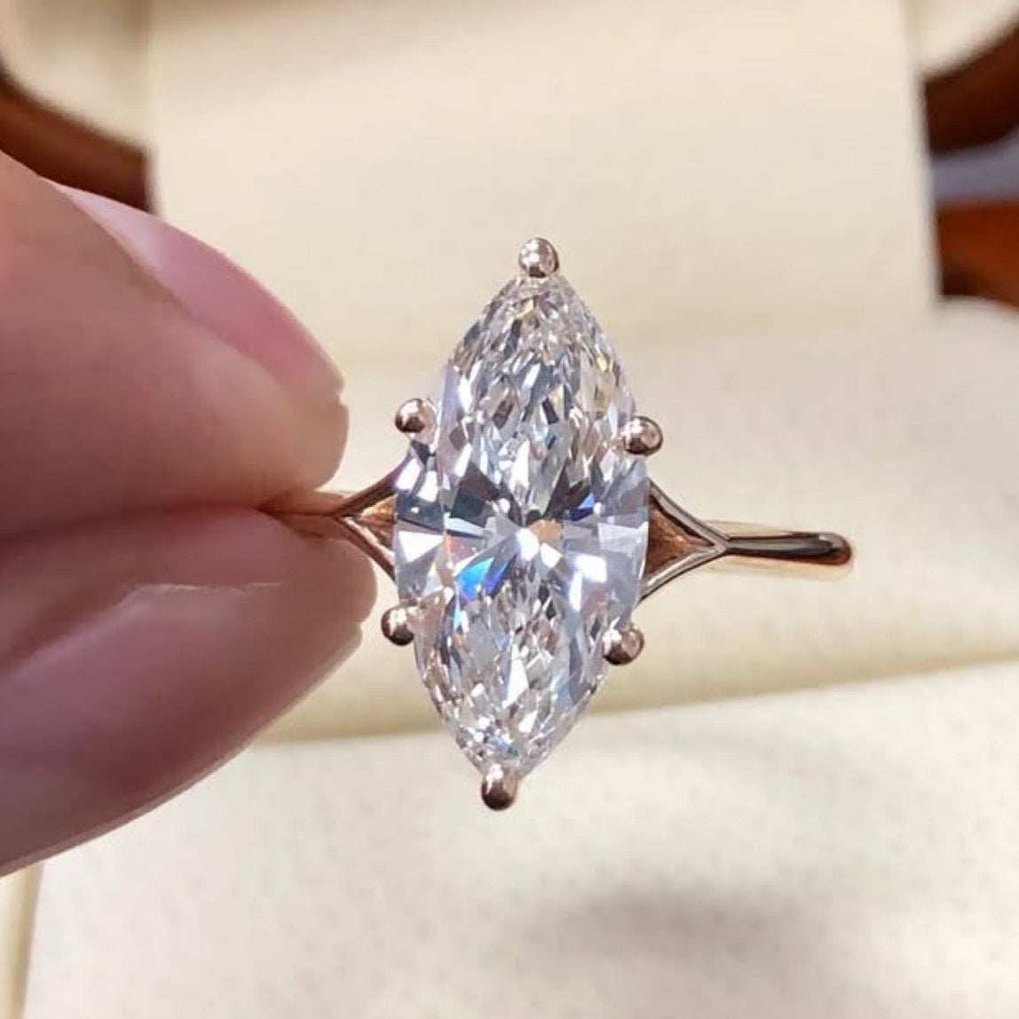 Marquise Cut Moissanite Engagement Ring Split Shank Ring Solid Rose Gold Solitaire Ring Wedding Rings For Women Anniversary Ring (Copy)