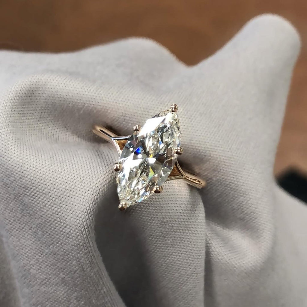 Marquise Cut Moissanite Engagement Ring Split Shank Ring Solid Rose Gold Solitaire Ring Wedding Rings For Women Anniversary Ring (Copy)