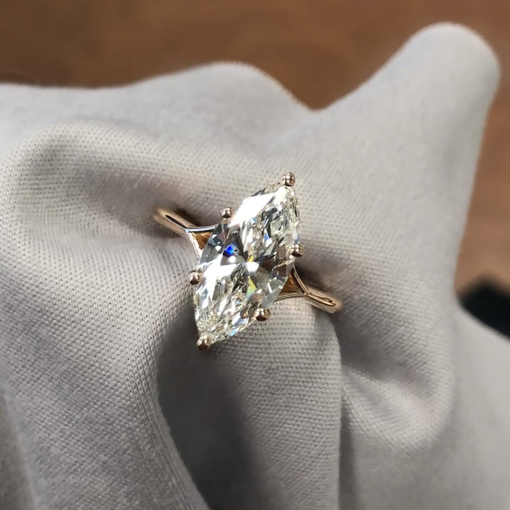 Marquise Cut Moissanite Engagement Ring Split Shank Ring Solid Rose Gold Solitaire Ring Wedding Rings For Women Anniversary Ring (Copy)
