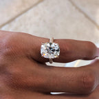 Old Mine Elongated Cushion Cut Moissanite Diamond Engagement Ring with Pavé Band in Rose Gold
