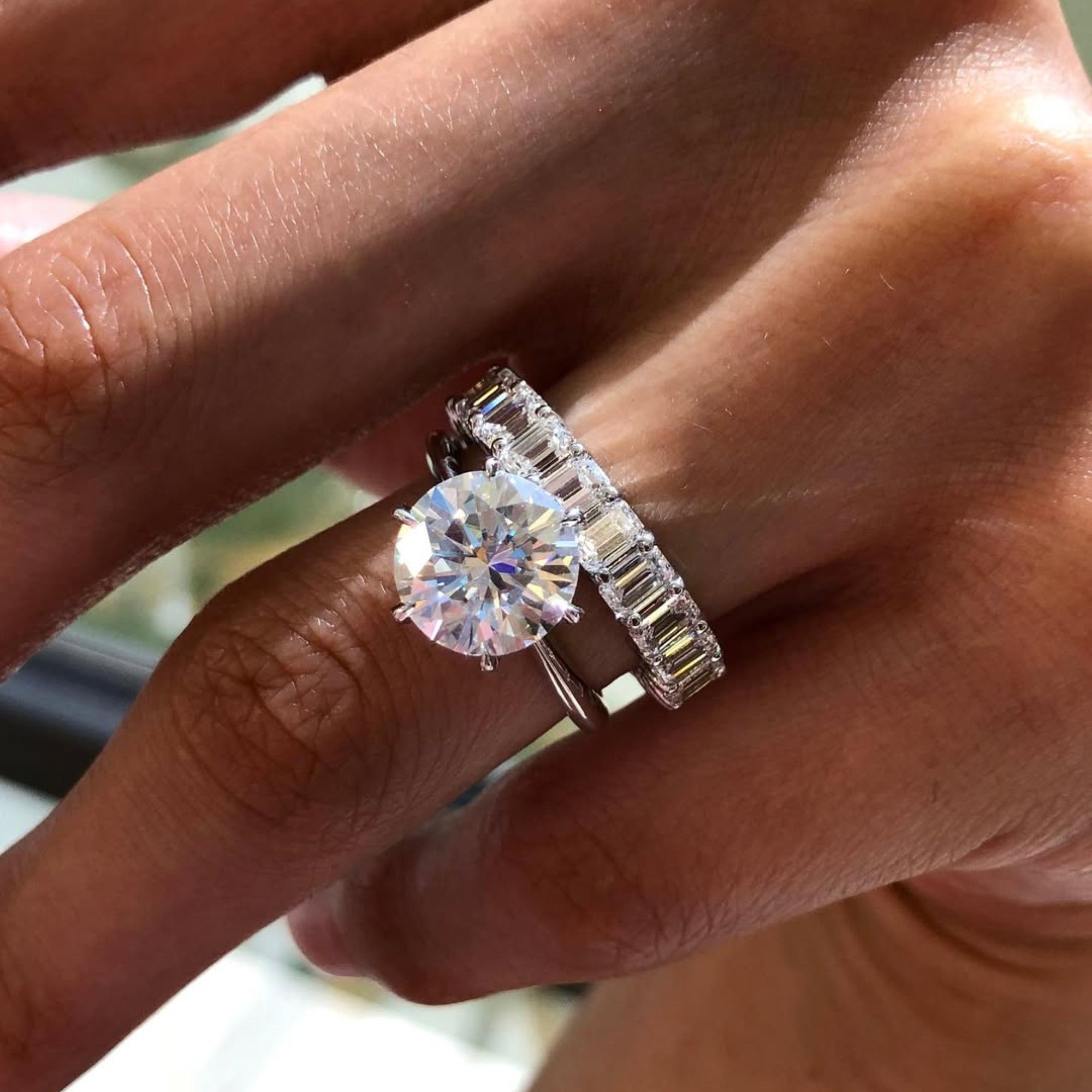 Round Moissanite Engagement Ring Set Solitaire Ring With Matching Band Bridal Set  White Gold Wedding Ring Set Anniversary Ring Set