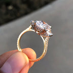 Cushion Three Stone Cut Moissanite Engagement Ring Hidden Halo Solid Gold Wedding Ring Past Present Future Ring Anniversary Ring