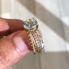 Round Cut Lab Grown Engagement Ring Set Solitaire Ring With Two Matching Band Set  Bridal Set Wedding Ring Set Anniversary Set