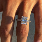 Radiant Cut Lab Grown Engagement Ring Twisted Band Hidden Halo Ring White Gold Wedding Ring Bridal Ring Anniversary Ring For Women