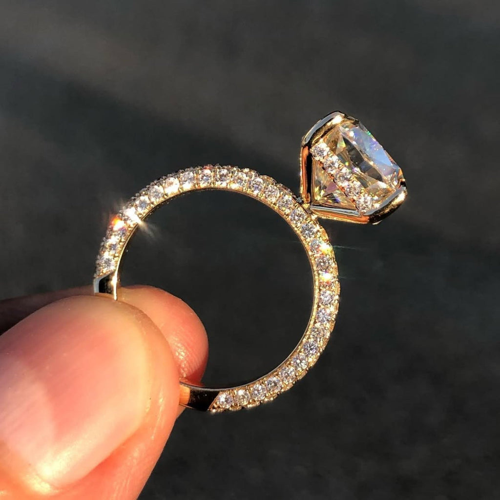 Elongated Cushion Cut Moissanite Engagement Ring Hidden Halo Ring Solid Gold Wedding Ring Anniversary Ring Elongated Diamond Ring