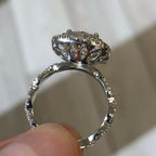 Round Cut Moissanite Ring Round Double Halo Engagement Ring Tulip Set Twisted Band Ring White Gold Wedding Ring  Anniversary Ring