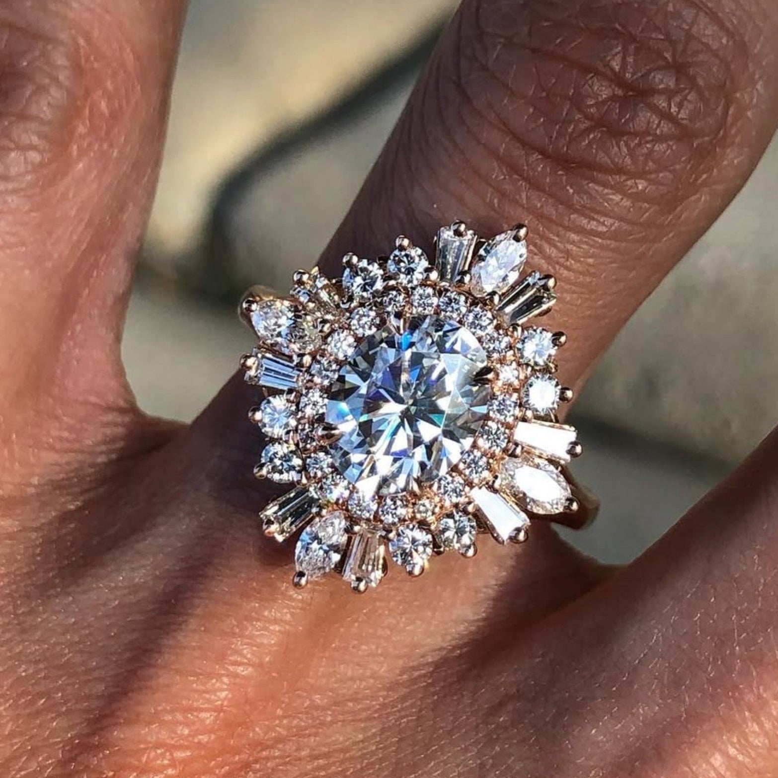 Starburst Oval Cut Moissanite Engagement Ring Halo Set Vintage Ring Rose Gold Wedding Ring Anniversary Ring Handmade Promise Ring