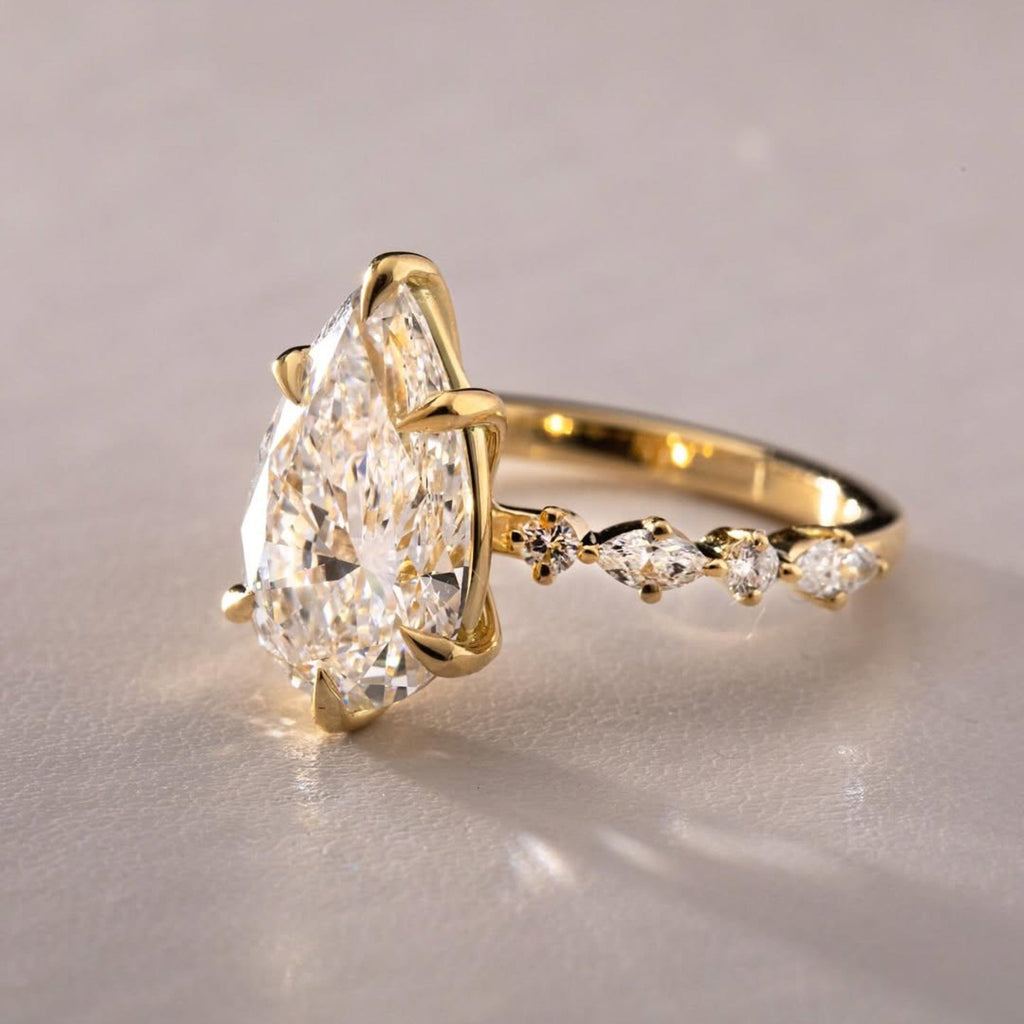 Pear Cut Lab Grown Engagement Ring Solid Gold Wedding Ring Teardrop Ring Anniversary Rings For Women Handmade Ring Promise Ring