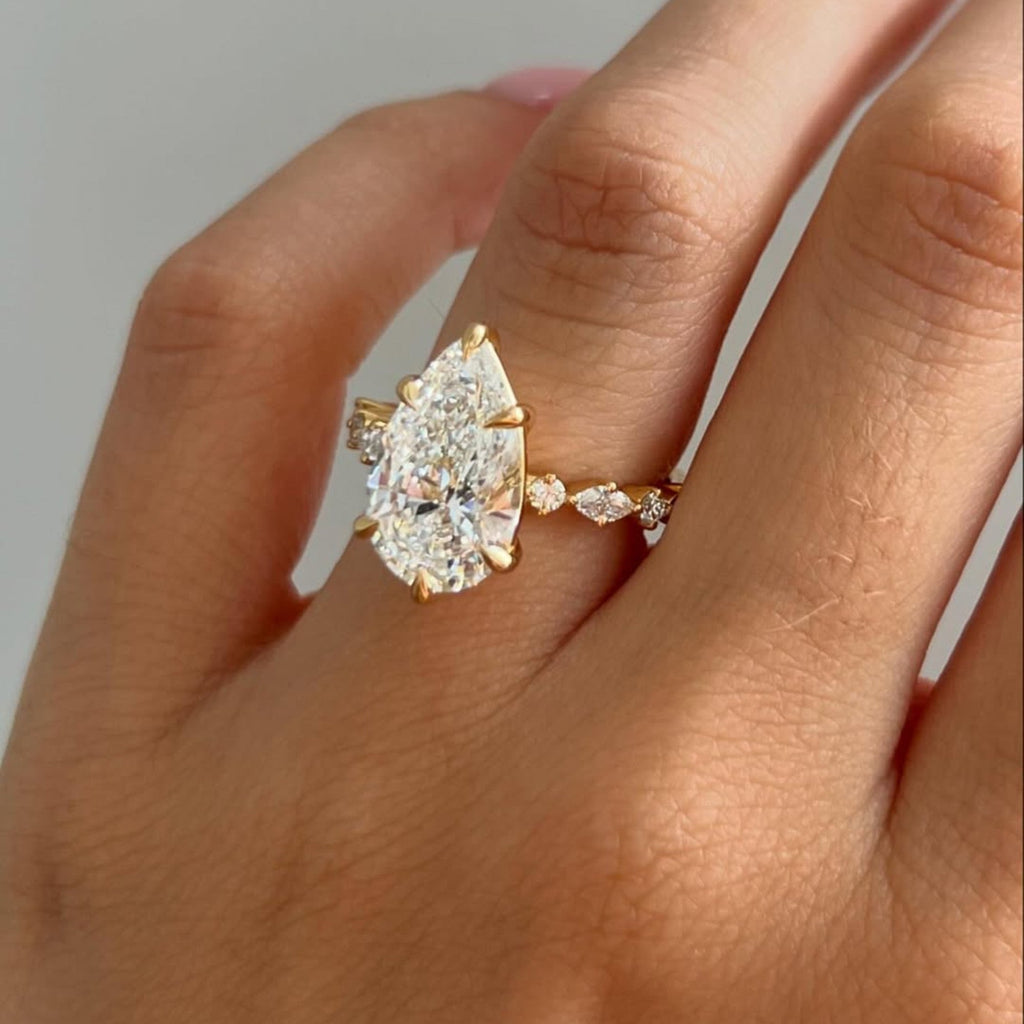 Pear Cut Lab Grown Engagement Ring Solid Gold Wedding Ring Teardrop Ring Anniversary Rings For Women Handmade Ring Promise Ring