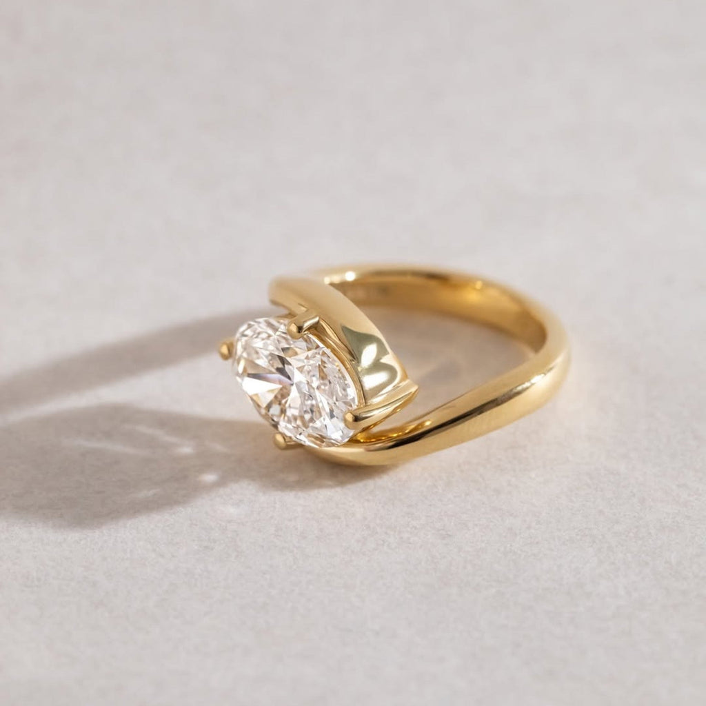 East West Oval Cut Moissanite Engagement Ring Solid Gold Solitaire Ring Wedding Rings For Women Horizontal Ring Anniversary Ring