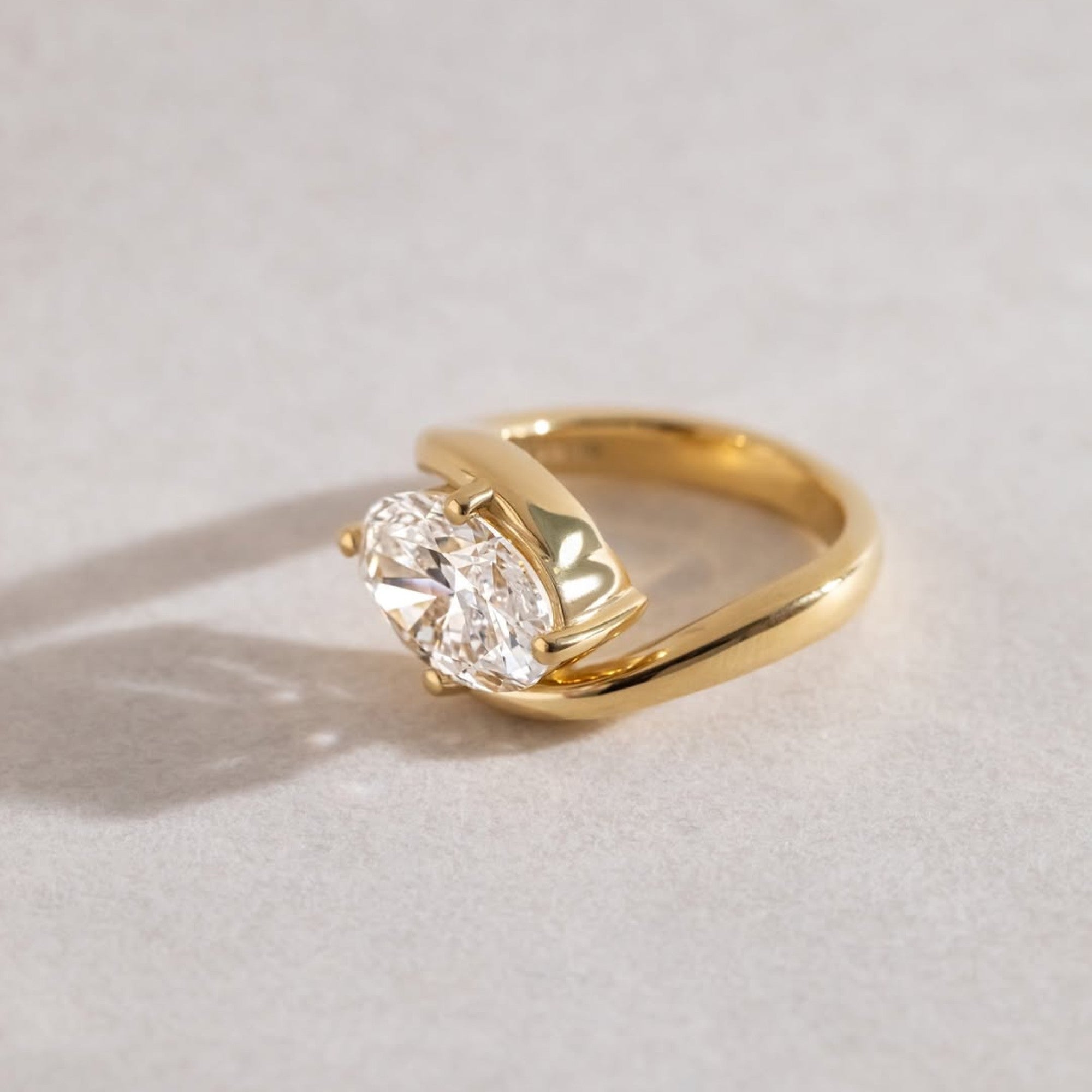 East West Oval Cut Lab Grown Engagement Ring Solid Gold Solitaire Ring Wedding Rings For Women Horizontal Ring Anniversary Ring