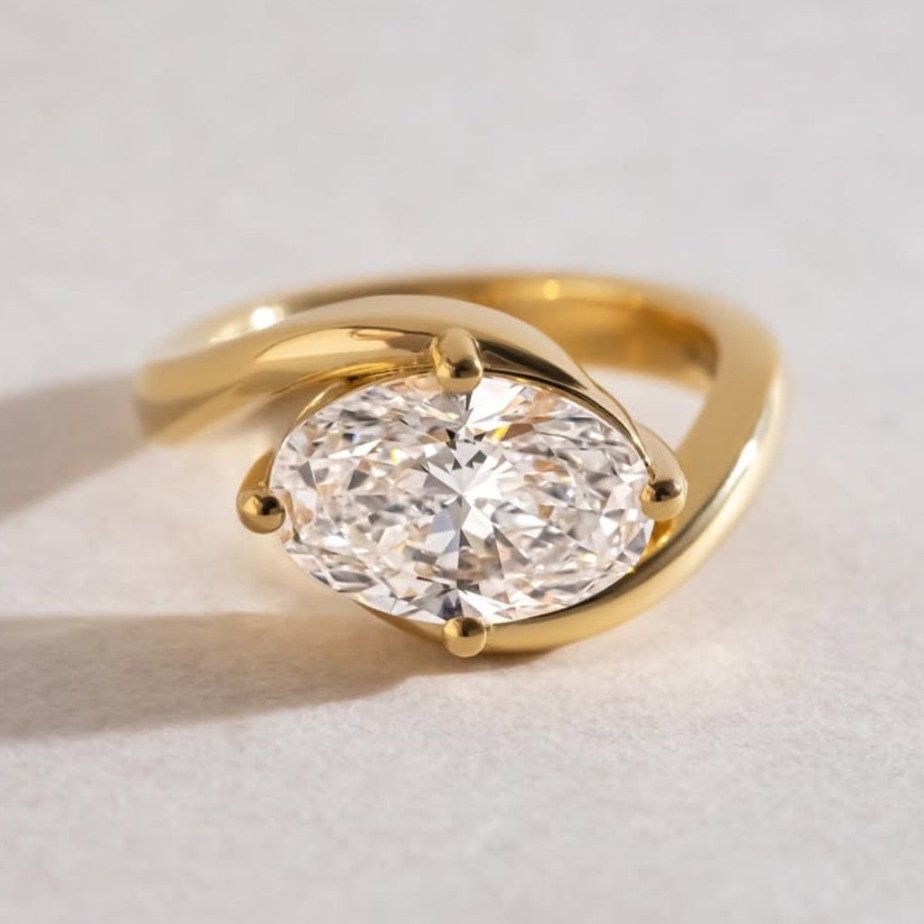 East West Oval Cut Lab Grown Engagement Ring Solid Gold Solitaire Ring Wedding Rings For Women Horizontal Ring Anniversary Ring