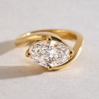 East West Oval Cut Lab Grown Engagement Ring Solid Gold Solitaire Ring Wedding Rings For Women Horizontal Ring Anniversary Ring
