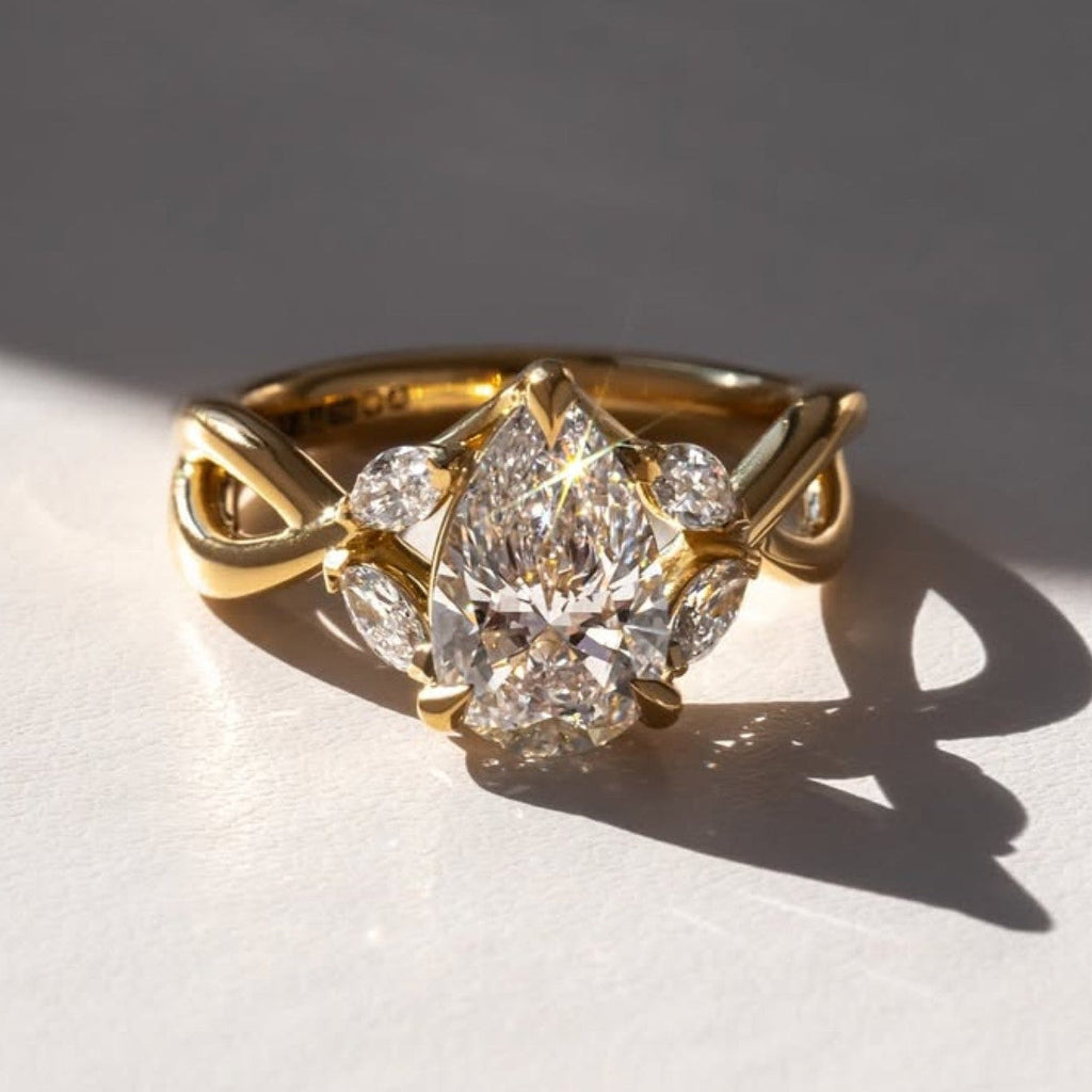 Cluster Pear Cut Engagement Ring Pear Art Deco Lab Grown Ring Solid Gold Wedding Ring Anniversary Rings For Women Teardrop Ring