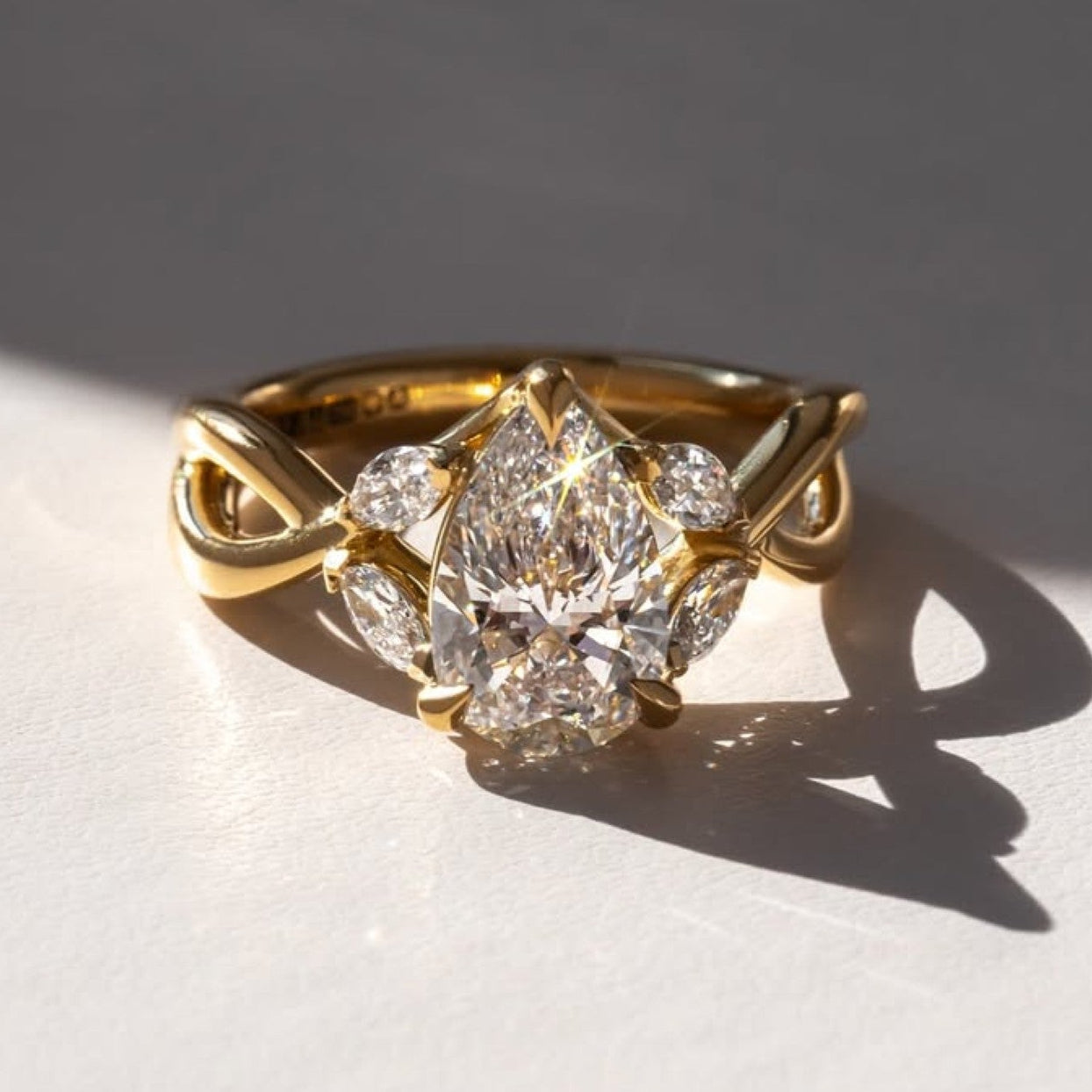 Cluster Pear Cut Engagement Ring Pear Art Deco Lab Grown Ring Solid Gold Wedding Ring Anniversary Rings For Women Teardrop Ring