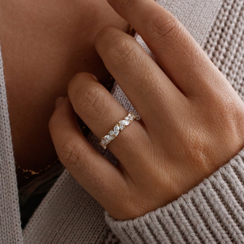 0.90 TCW Marquise And Round Cut Lab Grown Band Minimalist Wedding Band Gold Matching Band Stackable Band Anniversary Band For Her Promise Band