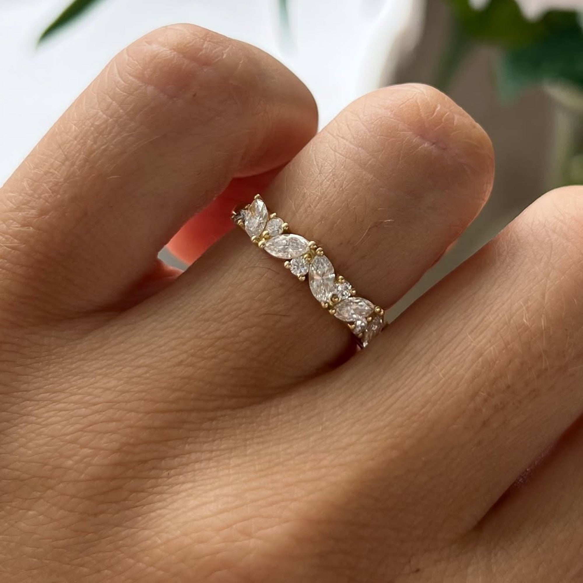 0.90 TCW Marquise And Round Cut Lab Grown Band Minimalist Wedding Band Gold Matching Band Stackable Band Anniversary Band For Her Promise Band