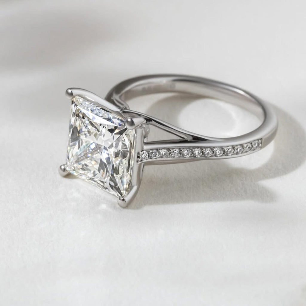 Cathedral Set  Princess Cut Moissanite Engagement Ring White Gold Wedding Ring Anniversary Rings For Women Handmade Promise Ring