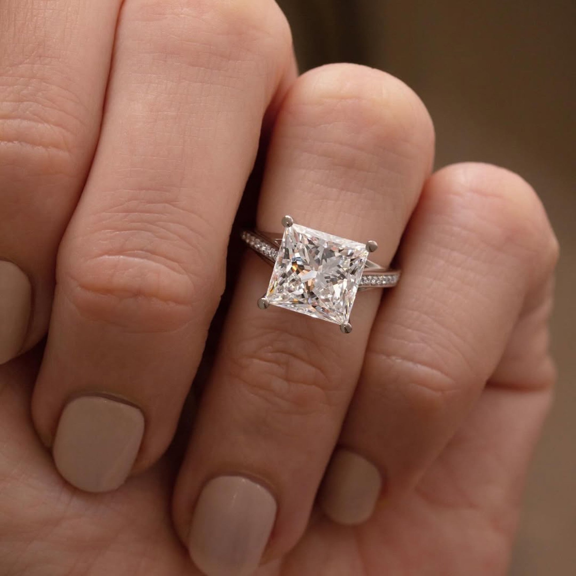 Cathedral Set  Princess Cut Moissanite Engagement Ring White Gold Wedding Ring Anniversary Rings For Women Handmade Promise Ring