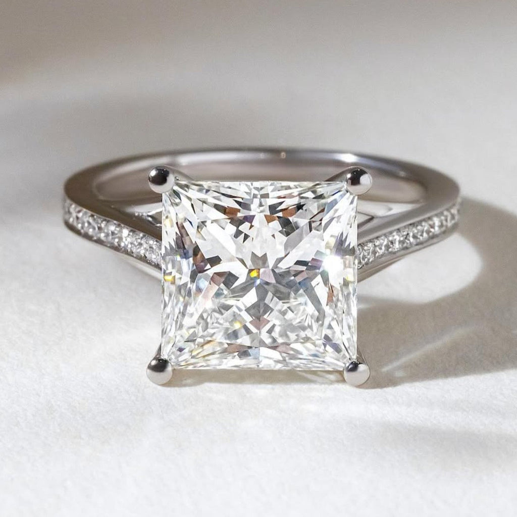 Cathedral Set  Princess Cut Lab grown Engagement Ring White Gold Wedding Ring Anniversary Rings For Women Handmade Promise Ring