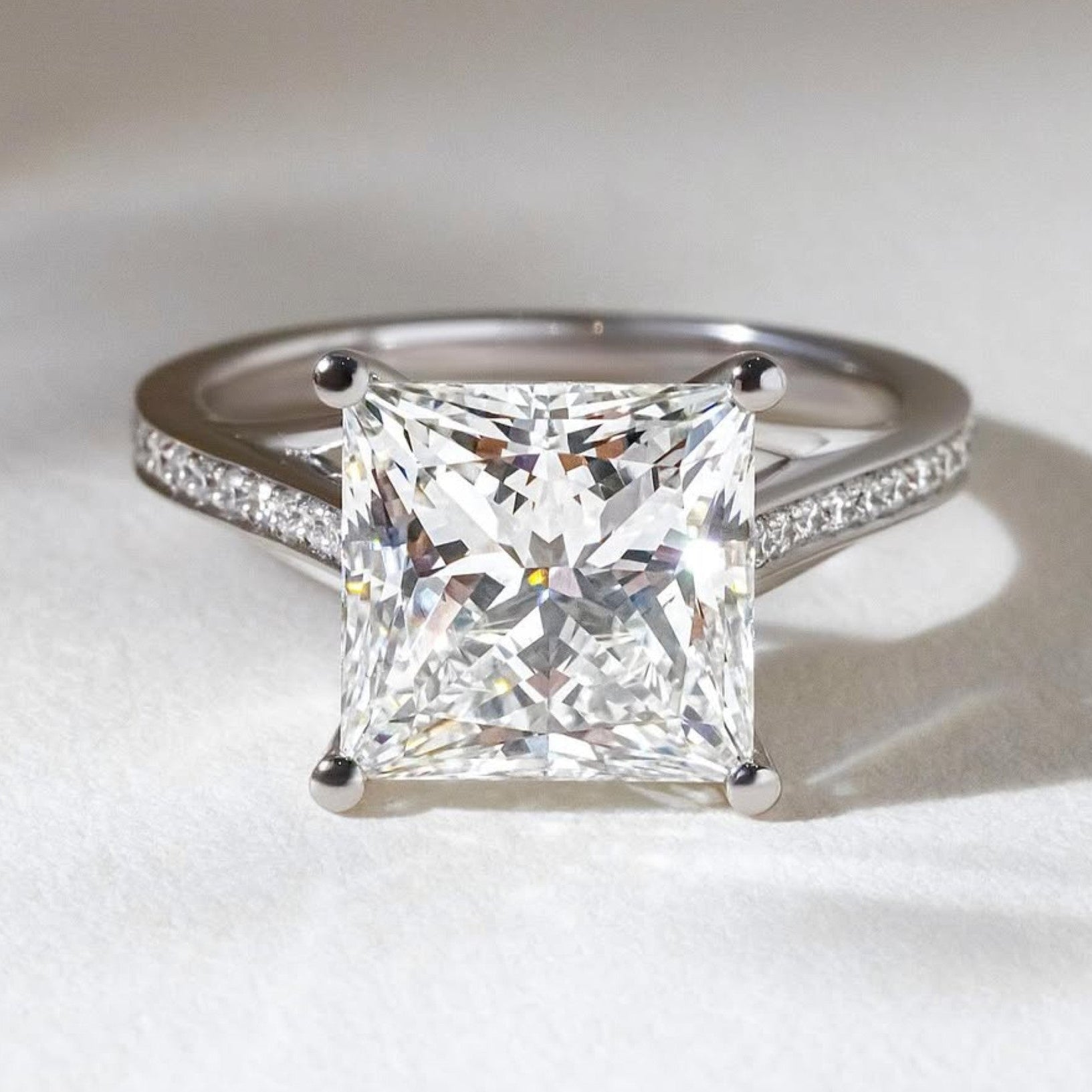 Cathedral Set  Princess Cut Lab grown Engagement Ring White Gold Wedding Ring Anniversary Rings For Women Handmade Promise Ring