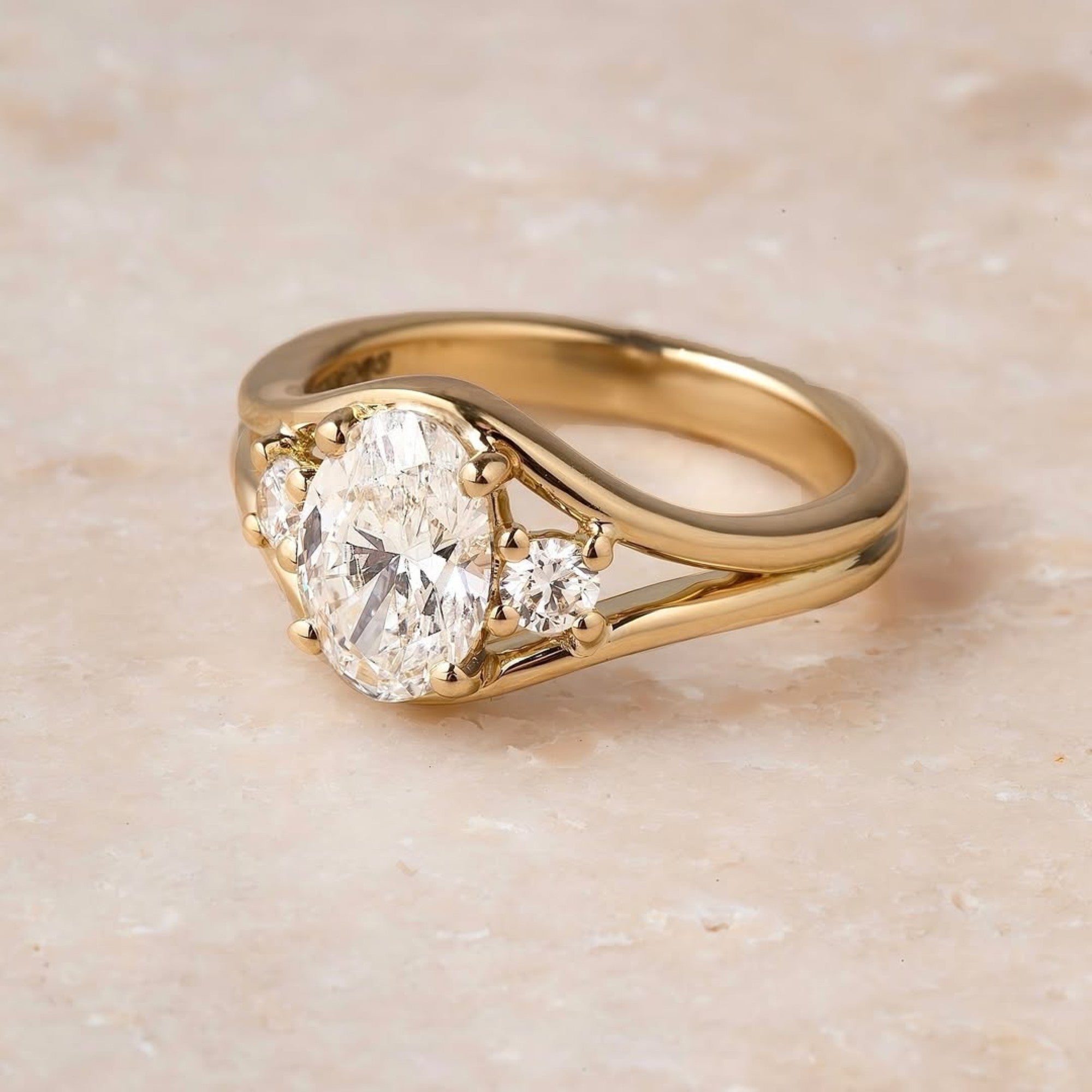 Thee Stone Oval Cut Lab Grown Engagement Ring Gold Wedding Ring For Women Past Present Future Ring Anniversary Ring Promise Ring