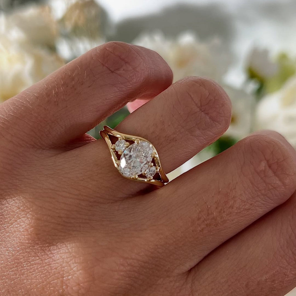 Thee Stone Oval Cut Moissanite Engagement Ring Gold Wedding Ring For Women Past Present Future Ring Anniversary Ring Promise Ring